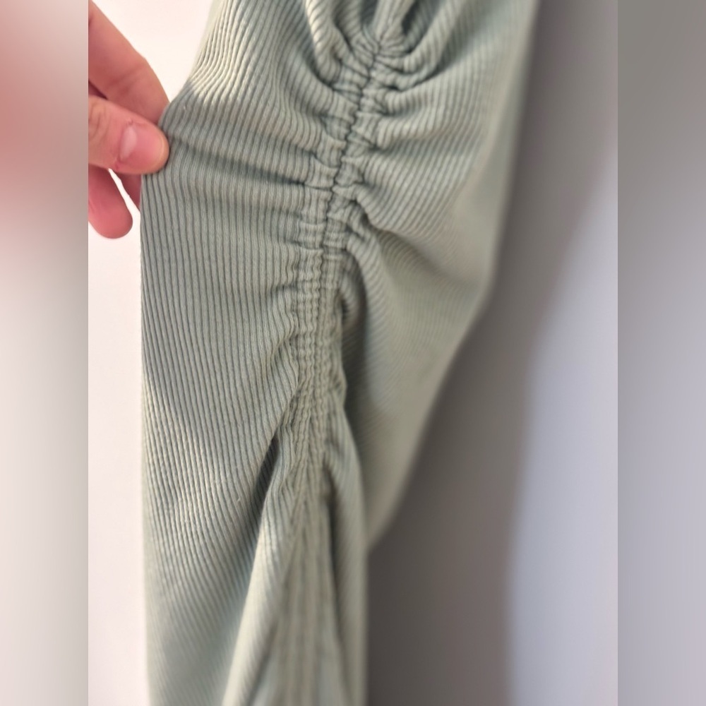 Lulu’s Sage Green Ribbed Ruched Bodycon Dress - Picture 3 of 13